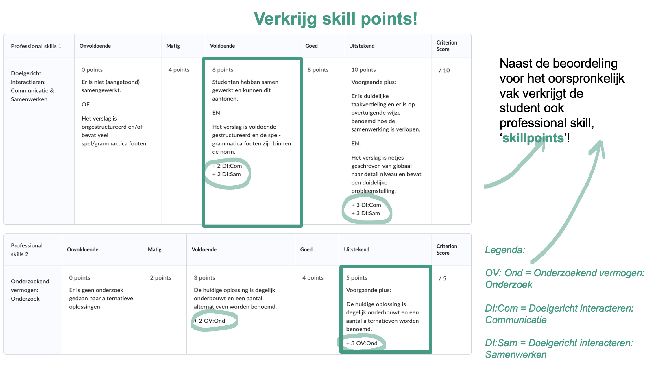 Stap 1: Stel rubric items op gericht op de professional skills